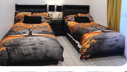 black twin beds