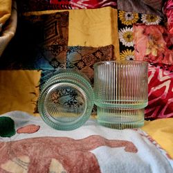 Rare Jonathan Adler Biba Ribbed Lowball Glasses - Aquamarine Stackable Set