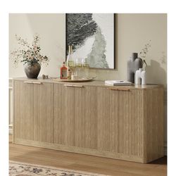 Evermagin 67" Fluted Oak Buffet Cabinet Sideboard with Storage, Large Credenza