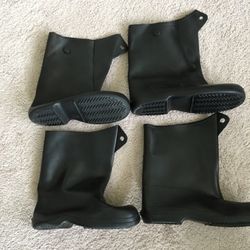 Galoshes overshoe boot covers, heavy duty rubber, 12” high, 2 pair, 1 large 1 medium, made in the USA, new