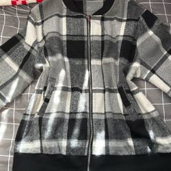Soft Plaid Sweater With Pockets, M/L