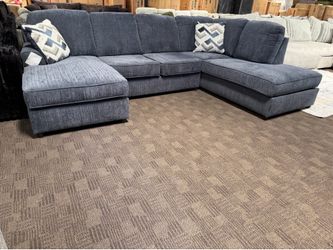 Navy blue large double chaise sectional