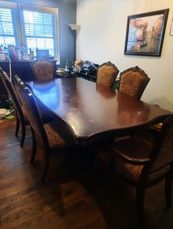 Huge quality made dining room table with 6 chairs, server 