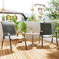 Set of 2 Patio Dining Chairs – Heavy Duty, Textilene Fabric (Dark Grey)