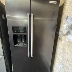 Kitchen Aid Black Stainless Steel Side By Side Fridge ! 