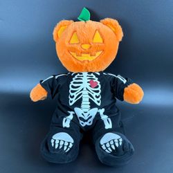 Build A Bear Pumpkin Glow Teddy Bear 18" Stuffed BAB Plush with Skeleton Costume**Face Glows**