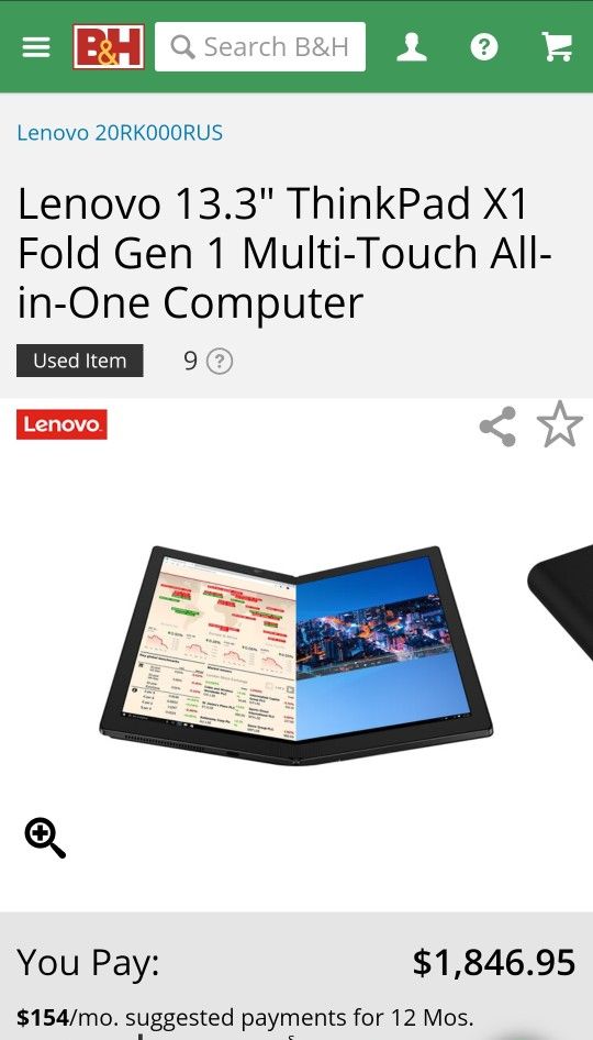 Lenovo ThinkPad X1 Fold 13.3" Oled Touchscreen (256GB SSD, Intel Core i5-L16G7, 3.00 GHz, 8GB, Windows 11) Convertible 2-in-1