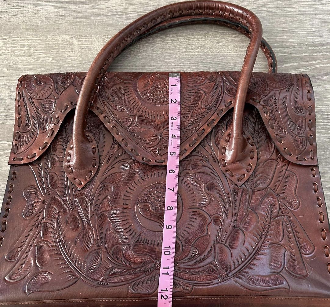 Large Top Handle Messenger Satchel Handtooled Leather Bag