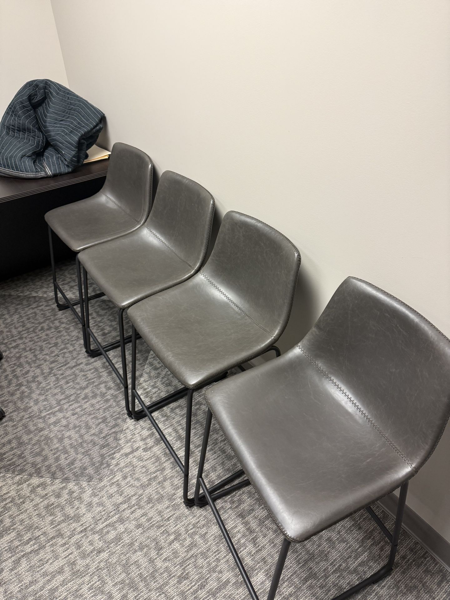 4 Grey Leather Barstools for Sale