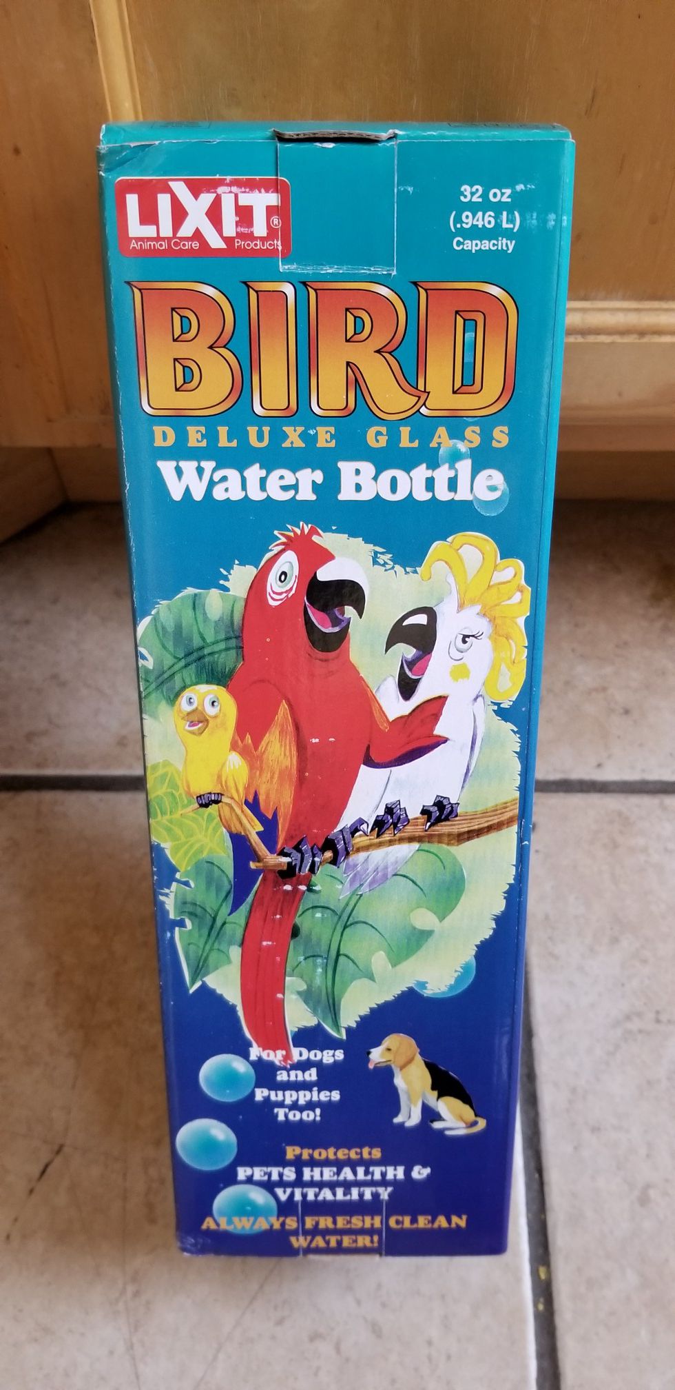 Bird Cage Glass Water Bottle, 32oz *NEW*: Lixit An