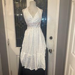 White Boho Halter Midi Dress 