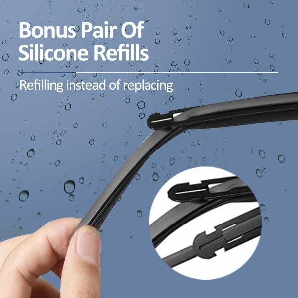 Aistra Water Repellency Wiper Blade with Bonus Pair of Silicone Refills for All Weather,Automotive Replacement for Car, Easy DIY Install & Superior
