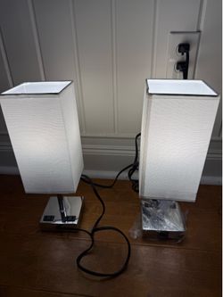 Set of 2 Touch Nightstand Lamp with USB-C+A Charge Ports& AC Outlets