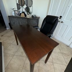 Modern Wood Desk + Leather Office Chair (Great Condition)