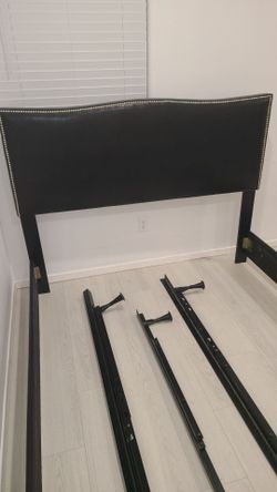 Dark Brown Queen Size Faux Leather Headboard with Bed Frame