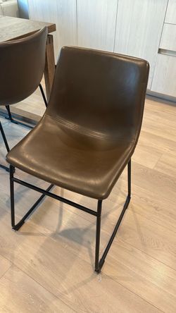 Set of 4 Brown Faux Leather dining chairs