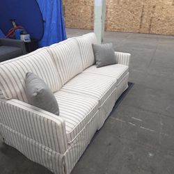 Striped Upholstered Sofa with Cushions