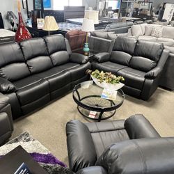 3pc Black Leather Reclining Sofa Set😍😍
