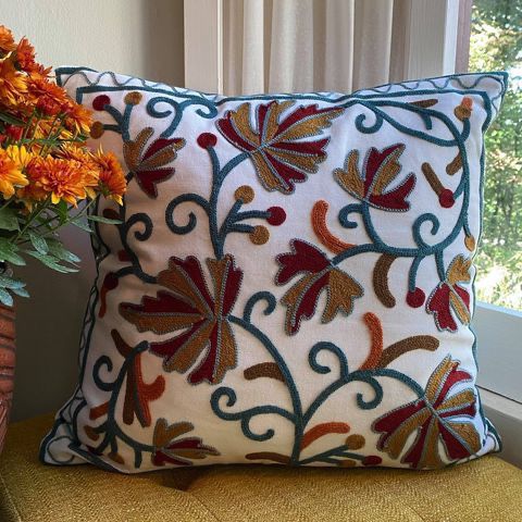 TWO Embroidered Autumn Leaves Decorative Throw Pillow Covers 