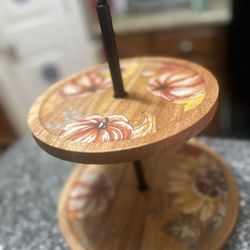 2 Tiered Fall/Autumn Stand with pumpkins and sunflowers