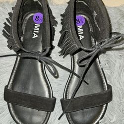 Mia Womens Fringed Sandals Size 8.5 M Style Nenita Black Leather 
