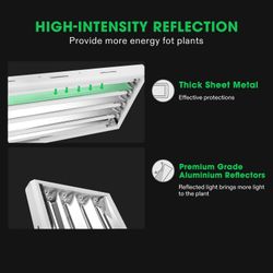 VIVOSUN T5 Grow Lights, 5000 Lumens per 4ft., 216W (4 X 54W), 6500K HO Fluorescent Tubes, with High-Output T5 Light Fixture Bulbs for Indoor Plants, 8