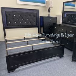 Queen Black Bedroom Set ( Queen Bed Frame, Dresser , Mirror , And One Nightstand )