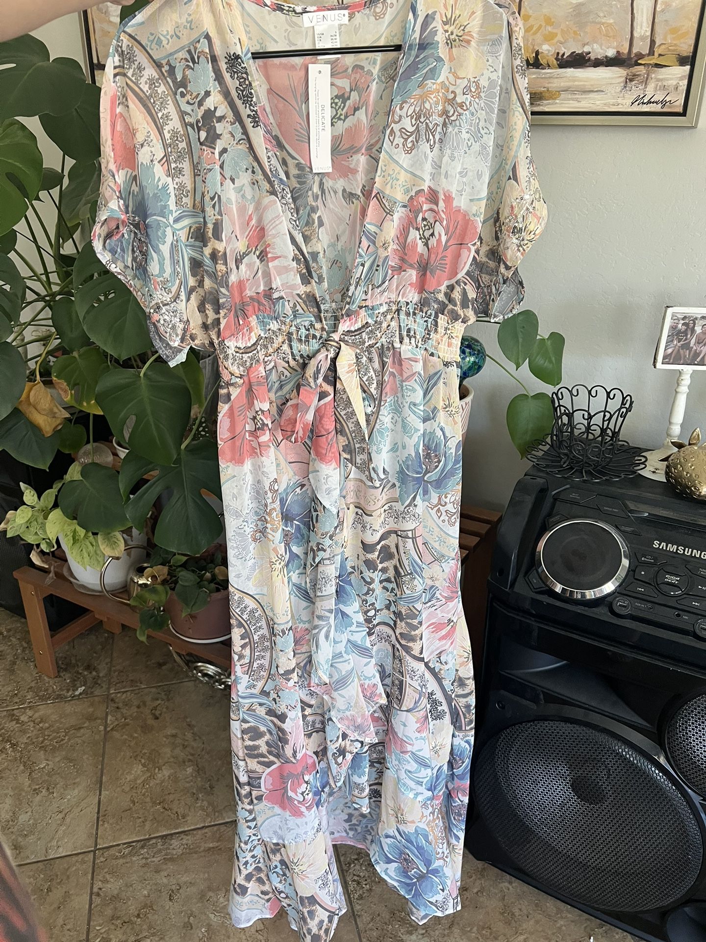 New Small Floral Sheer Cover Up Dress
