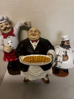 Lote de 3 Figuras Decorativas de Chefs y Camarero Italiano