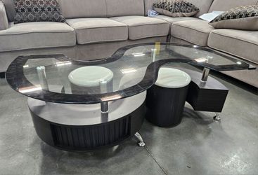 Serpentine glass coffee table