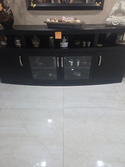 Black Curved TV Stand / Media Console / Mueble de Televisión