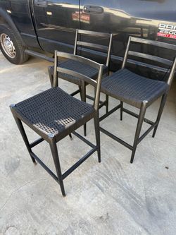 Set of 3 Black Woven Bar Stools