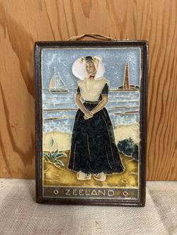 Royal Delft Cloisonne tile folkart zeeland ,woman,wooden shoe