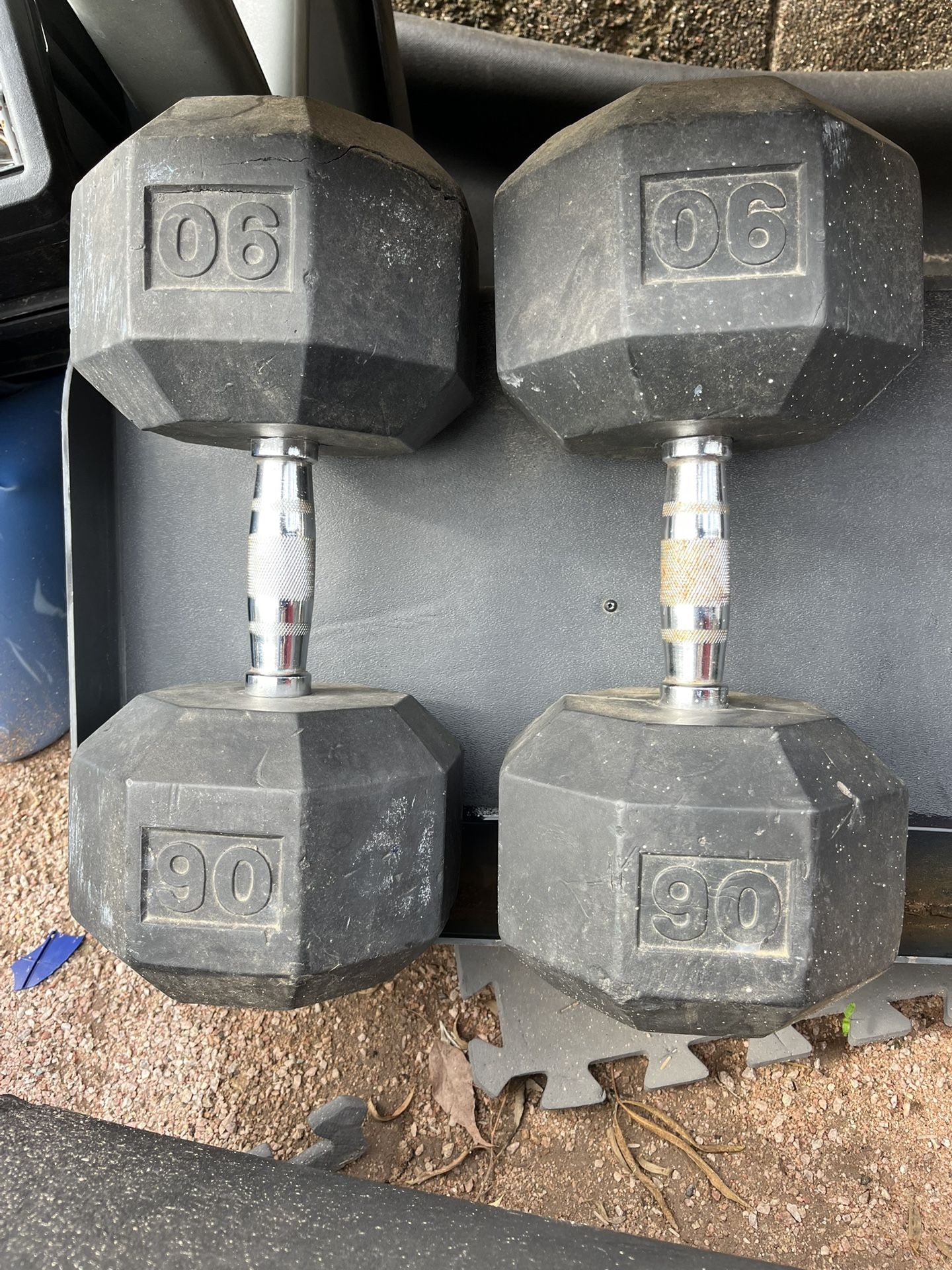 90lb Hex Rubber Dumbbell Set Weights 