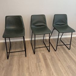 Target Bowden 3 Bar Stools Dark Green Faux Leather