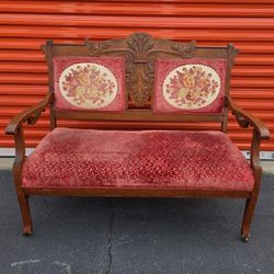 Eastlake Victorian Red Velvet parlor Settee