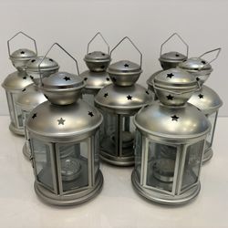 Set Of Eight Silver Star Patio Hanging Candle Lanterns – Indoor/Outdoor