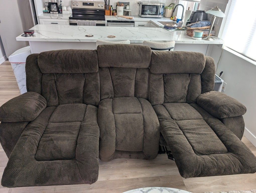 Plush Deep Brown Acadia Colored Double Recliner