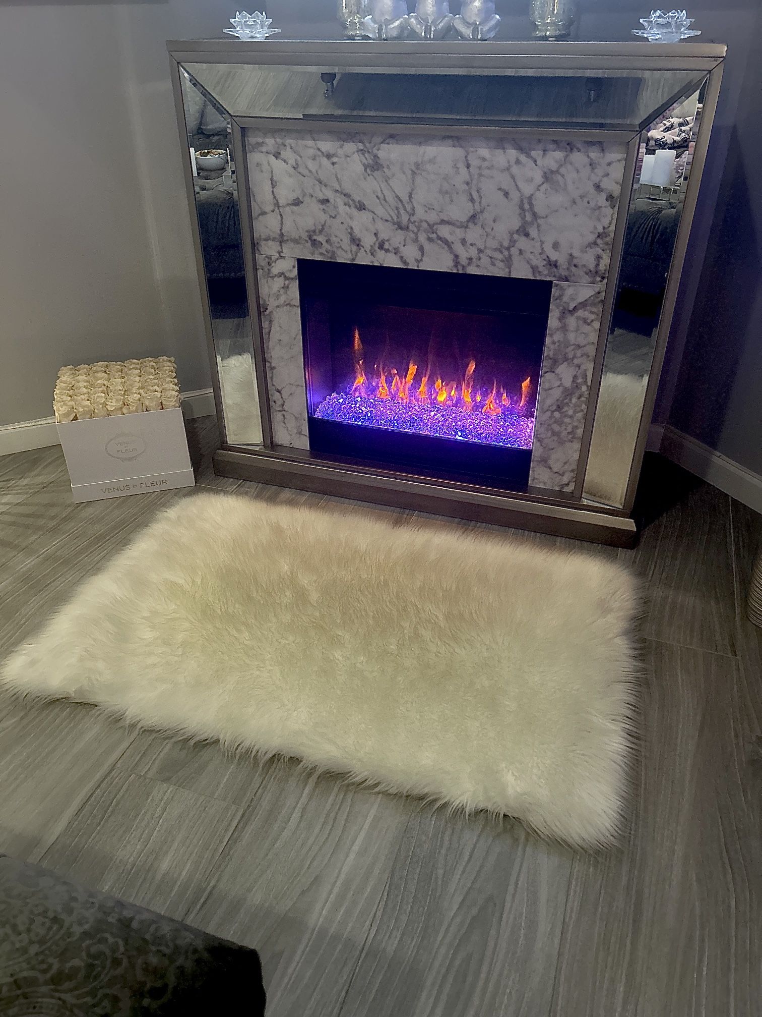 Electric Marble/Mirrored Fireplace 
