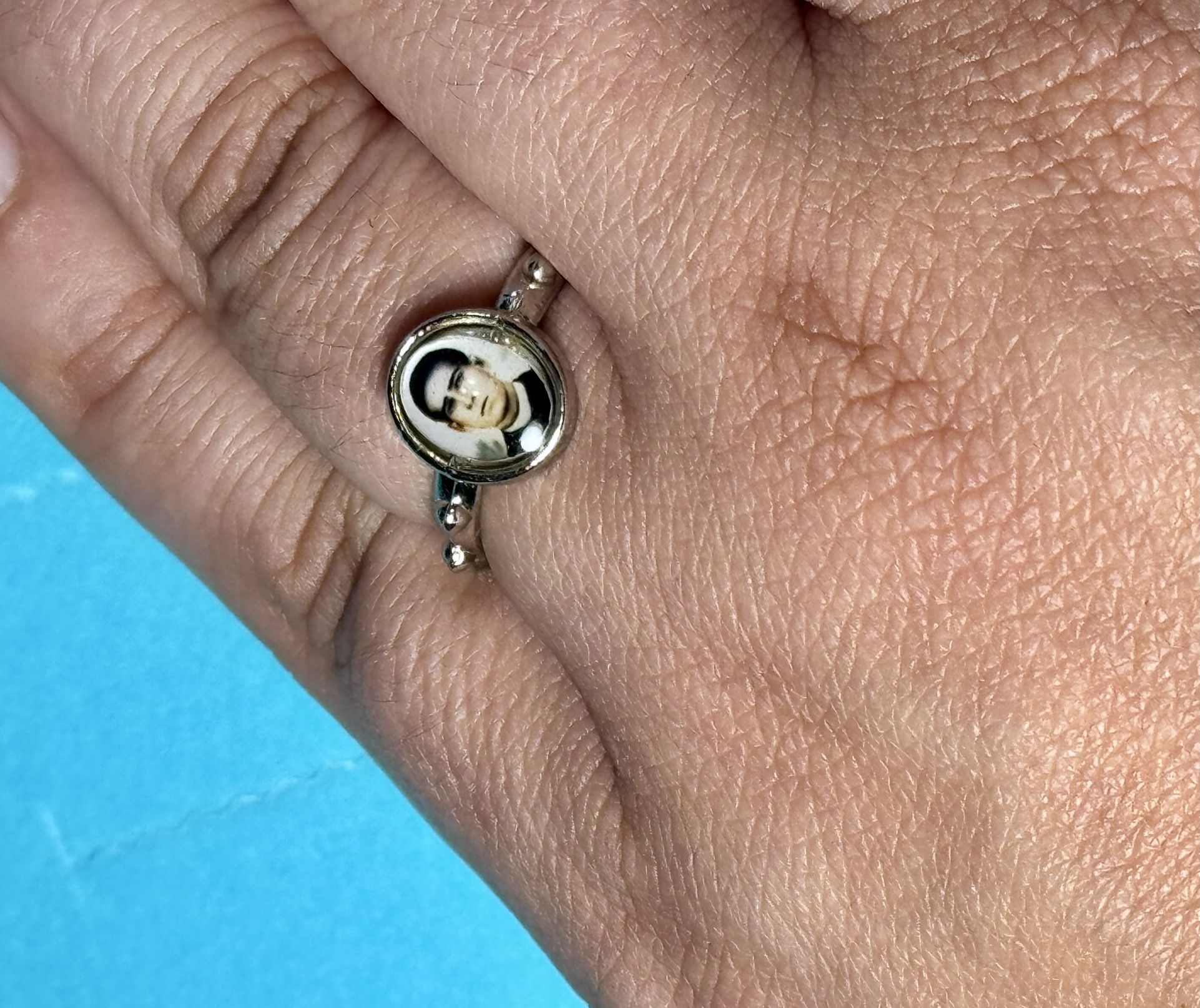 Santo Toribio Romo picture ring silver steel ring sizes