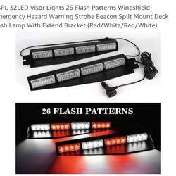 Brand New ASPL 32LED Visor Lights 26 Flash Patterns Windshield Emergency Hazard Warning Strobe Beacon Split Mount Deck Sells For $86 Online