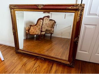Vintage Ornate Gold & Red Framed Wall Mirror – Large