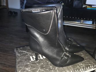 Black Heeled Ankle Boots with Buckle
