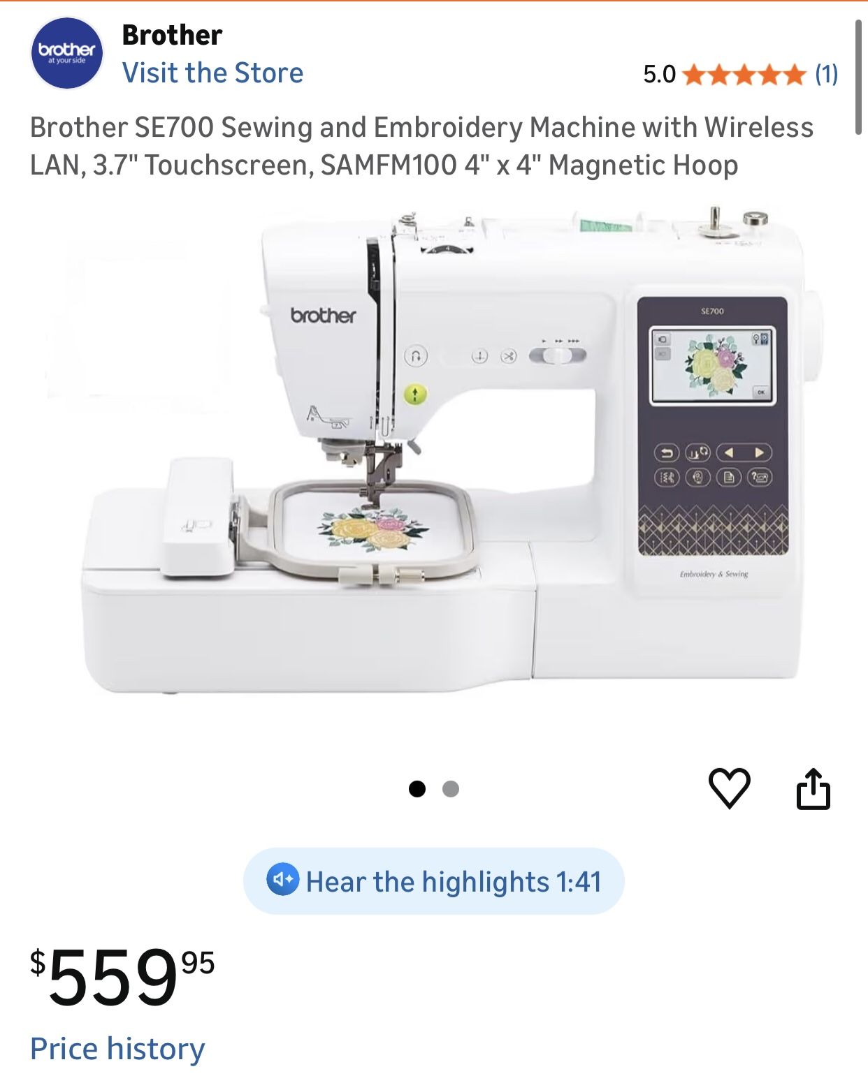 Brother SE700 Computerized Embroidery Machine 