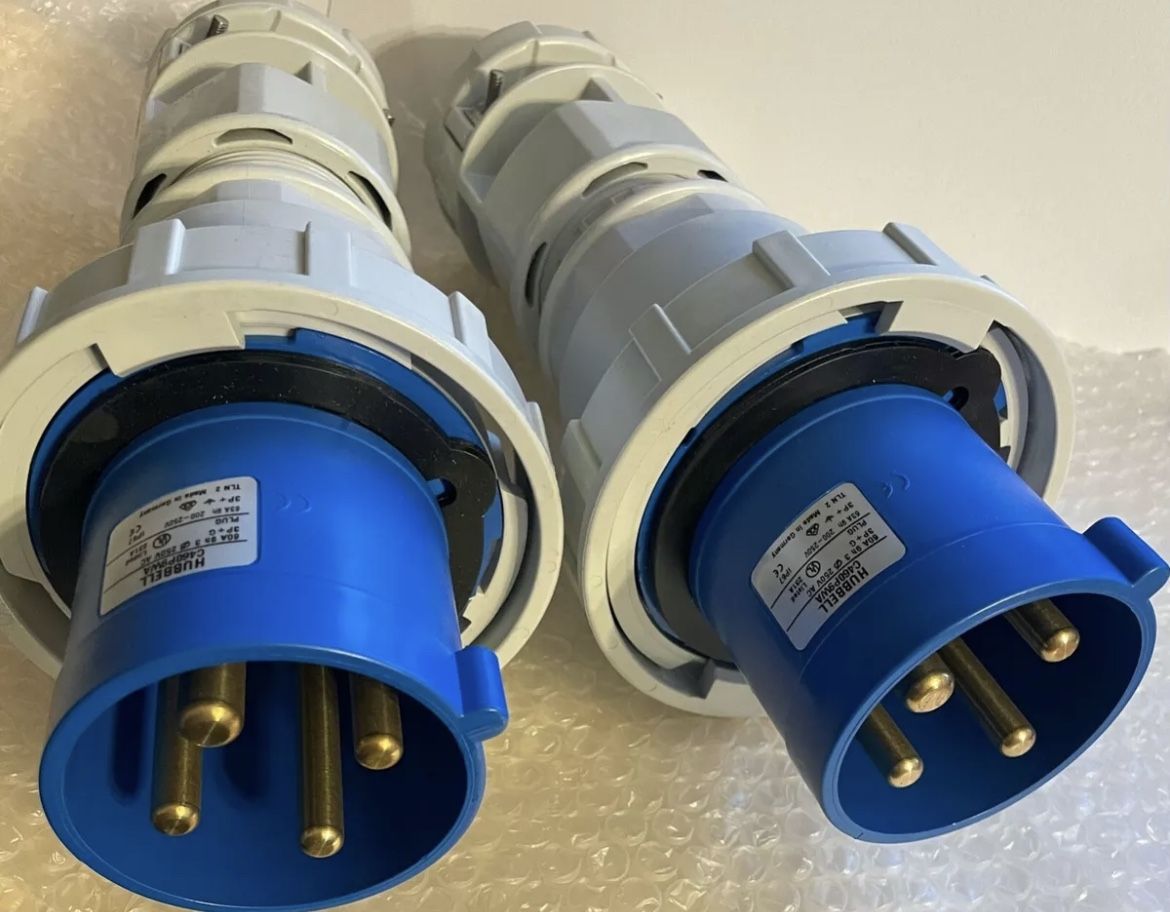 2x Hubbell 250V 60A 3P+G 4 WIRE C460P9WA IEC Pin + Sleeve Male Watertight Plug