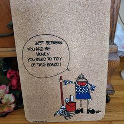 Vintage/Retro 1980's Cork Pin Up Board; Lady With Mop
