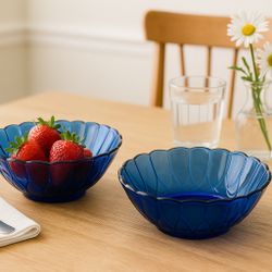 Hazel Atlas 1930s Newport Hairpin Cobalt Blue Serving Bowls Set Of 2, 8.25x3”