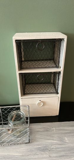 Set of 2 Rustic Wood and Wire Storage Items