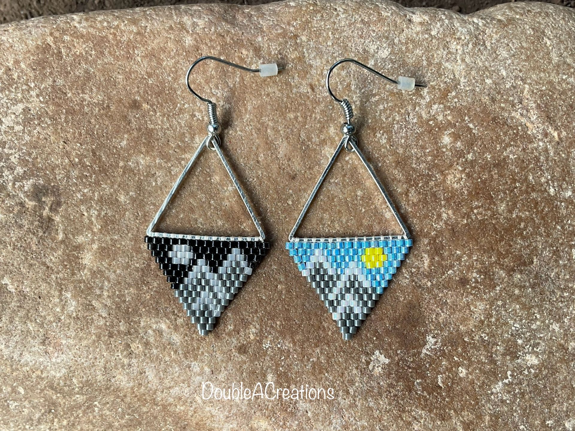 Mountain Day And Night Triangle Beaded Earrings, New, Handmade By Me