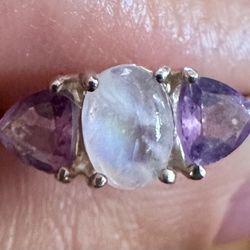Amethyst and moonstone Sterling silver 925 ring size 8 to 8.25